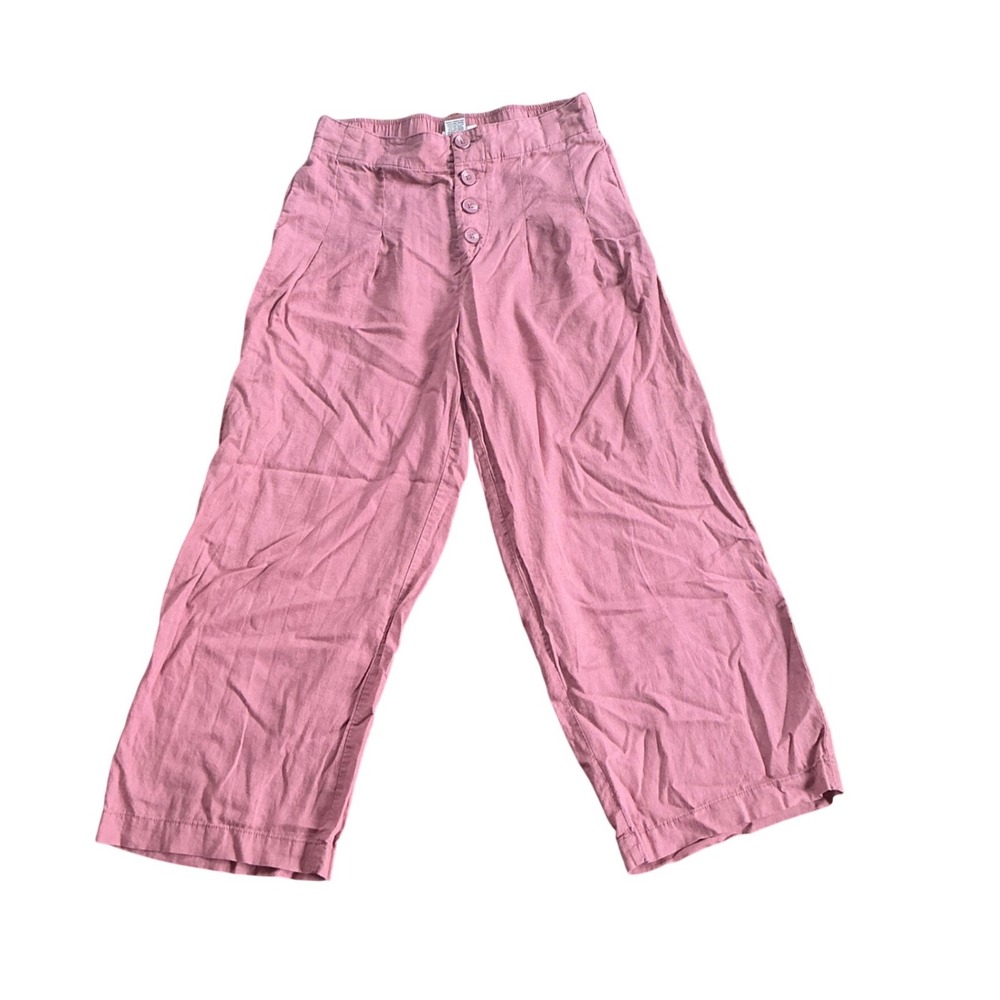 Sincerely Jules Pink Linen Blend Wide Leg Crop Capri Pants Button Womens Small
